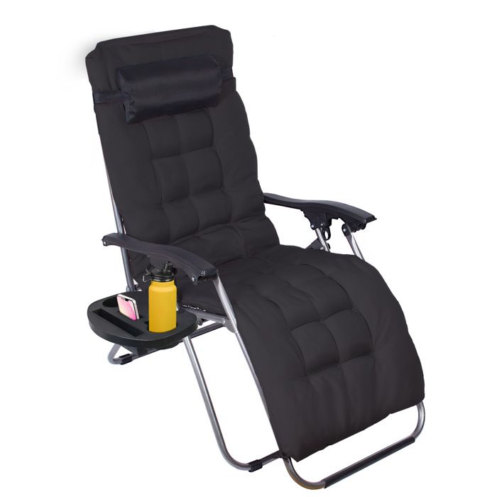 Chaise Longue Pliante avec Coussin amovible 2en1 Transat de Plage avec Porte-gobelet d’accoudoirs Réglables Respirantes