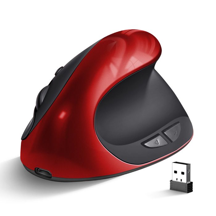 24GHz Silencieuse Souris Ergonomique Sans Fil Rechargeable Verticale 1600 DPI pour Ordinateur Portable Rouge
