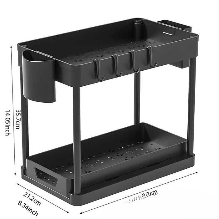 Organisateur Coulissant Sous évier Dreamhigh - Hauteur Réglable 41-49 Cm, Tiroir Double Niveau, Métal Robuste - Pour Cuisine, Salle De Bain