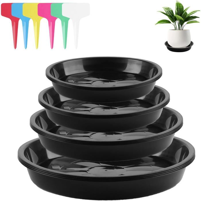 16 Soucoupes pour Pots de Fleurs Coupelle Pot de Fleur Soucoupe Pot Fleur Plastique Soucoupes 12/14/18/22cm + 24 étiquettes