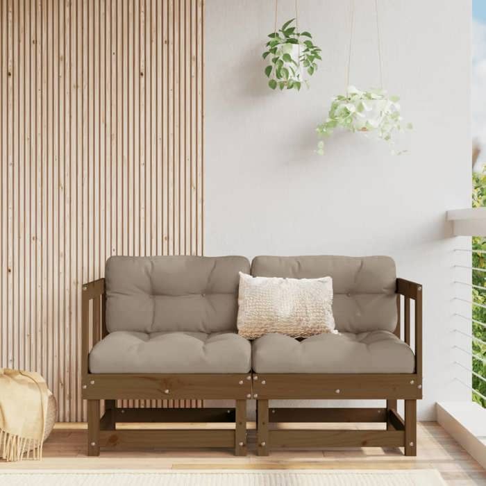 Jills Canapé en forme de L de jardin - Lot de 2 - marron miel bois de pin solide LV384