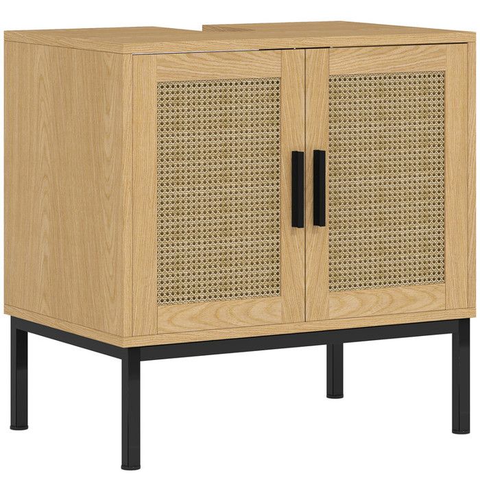 Meuble-lavabo - meuble-lavabo avec compartiment -meuble-lavabo effet rotin - chêne - 60 x 39 x 60 cm