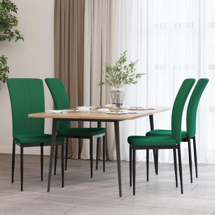 (Vert)Lot de 4 Chaises de Cuisine - SIGNOR - Jusquà 120 kg Vert foncé Velours - dintérieur 463191