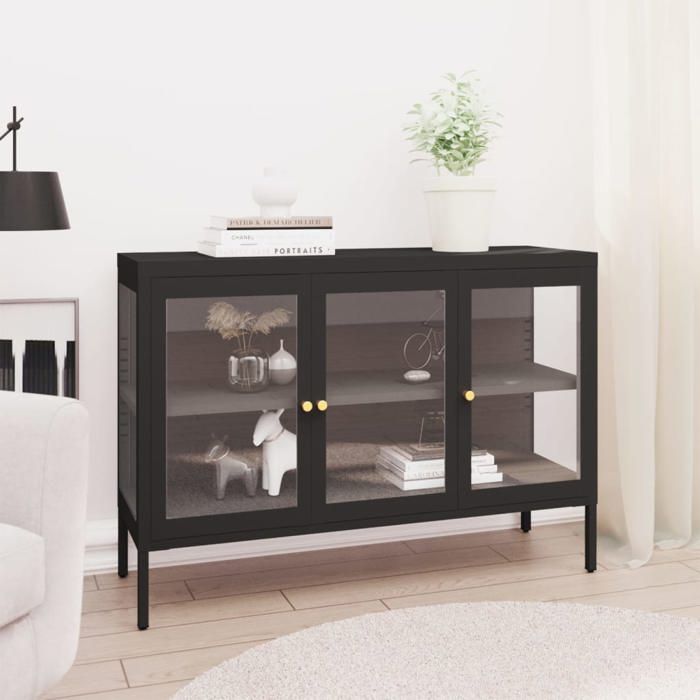 (Noir) Buffet bahut - Buffet Enfilade Noir 105x35x70 cm Acier et verre 555071