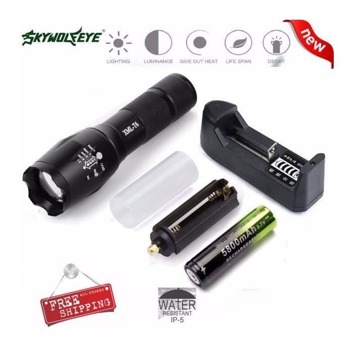 X800 Tactical Flashlight LED Zoom Torche militaire G700 Chargeur de batterie SKYWOLFEYE-keeper