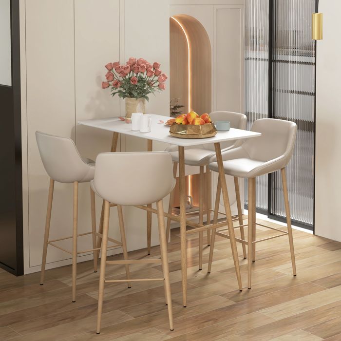 Table de bar rectangulaire 4 personne pieds en acier effet bois assemblage facile 120 x 60 x 98 cm blanc