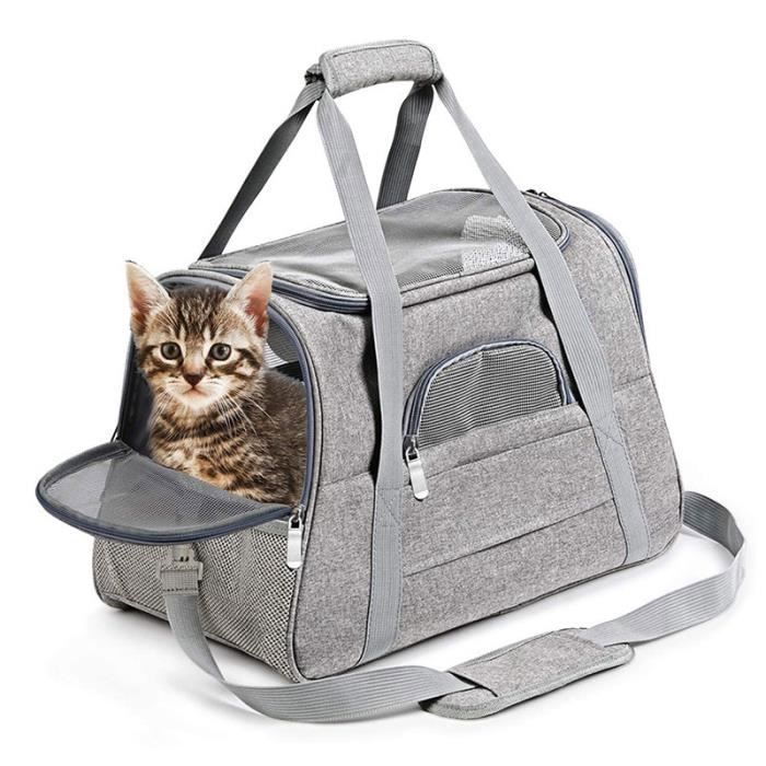 Sac de Transport Pour Chat Chien Respirant et Pliable avec Amovible Bandoulière et Matelas en Peluche Panier De Transport-Gris