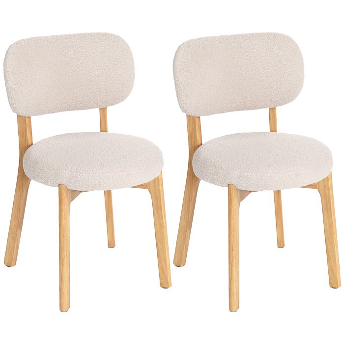 Lot de 2 chaises de salle à manger - HOMCOM - rembourré - pieds en bois dhévéa - tissu effet laine bouclée - 46 5x52x80cm - crème Lot de 2 chaises de salle à manger - HOMCOM - rembourré - pieds en bois dhévéa - tissu effet laine bouclée - 46 5x52x80cm - crème