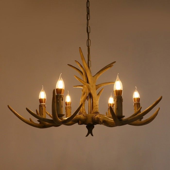 Lampe à bois de cerf à 6 têtes modèle B tout en mousse avec ampoule E14