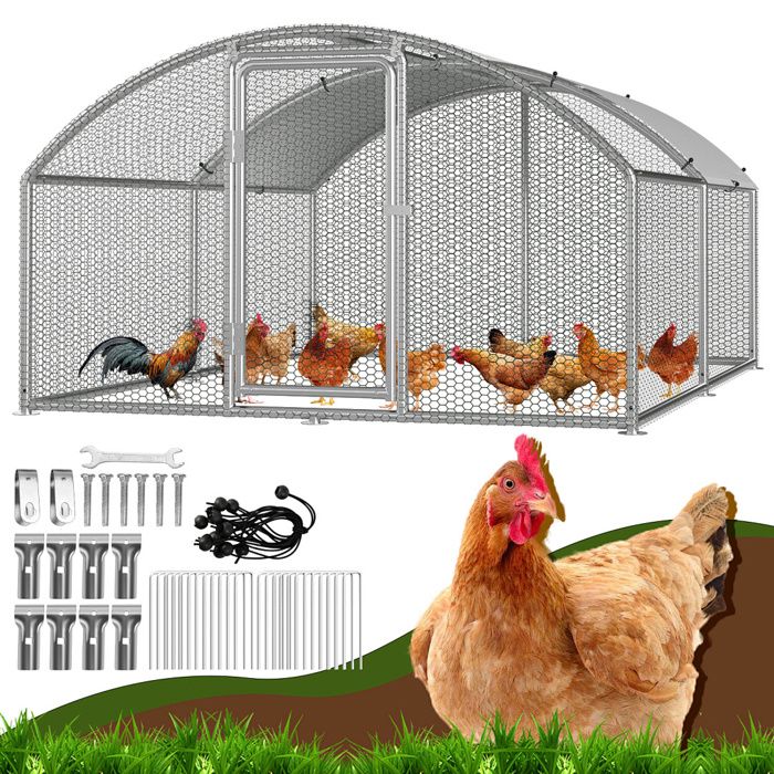 Meilleurs prix pour Yaskilosiu Poulailler 3×4×2 m avec toit arqué – Enclos pour petits animaux volière extérieure cage à poules en acier ga