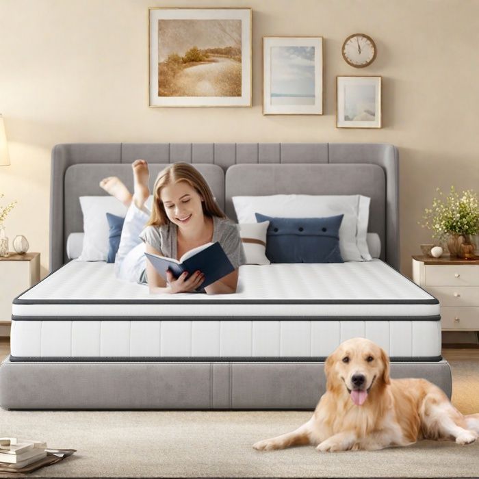 Matelas 140x200CM - Épaisseur 25cm - Tissu 3D Respirant -Matelas 2 Places - Mi-ferme - Hybride Mousse & Ressorts Ensachés