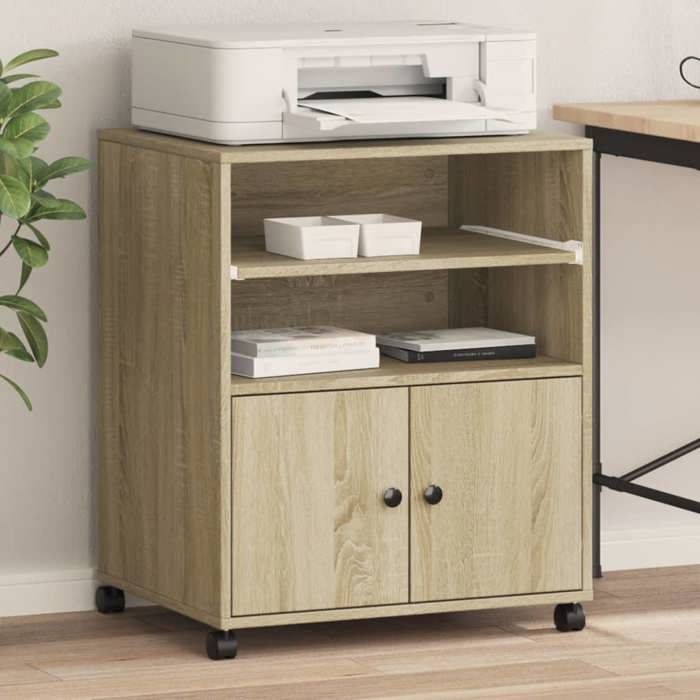 Support dimprimante avec roulettes - vidaXL - Chêne sonoma - 60x48x74 cm - Bois dingénierie - 4 roulettes - 2 freins