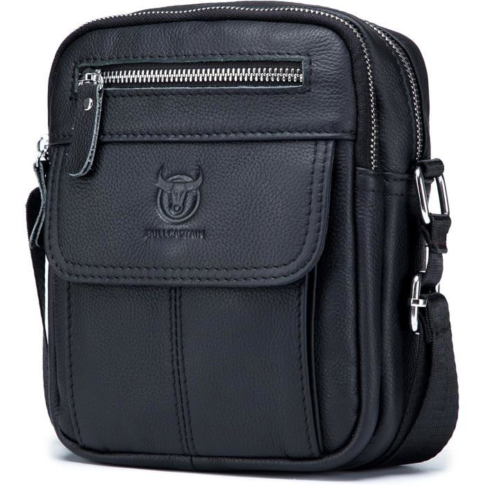 Sacoche Homme Bandouliere Cuir XJYDNCG Grande Capacité - Noir