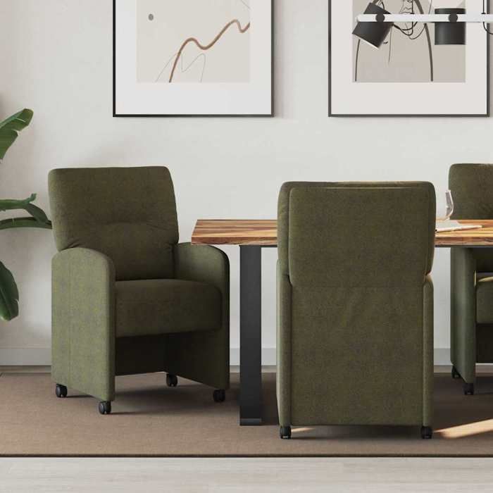 NEW 2026 Lot de 2 Chaise à manger Scandinave Fauteuil Salon Cuisine avec Roues Vert armée 57x67x95 cm L985