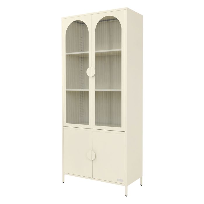 Armoire vitrée haute ML-Design 80x185x40 cm acier crème avec 4 étagères/casiers et portes sur pieds Armoire vitrée haute ML-Design 80x185x40 cm acier crème avec 4 étagères/casiers et portes sur pieds
