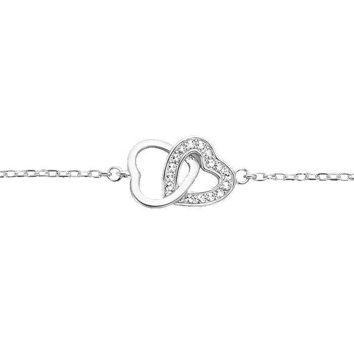 Bracelet Femme COEURS Argent 925 Rhodié & Oxydes de Zirconium Brillants Longueur 17-20cm Ajustable Bijou Poinçonné Cadeau Femme Chic