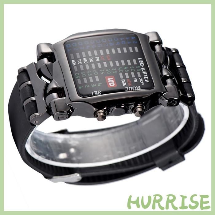 Montre électronique LED unisexe bracelet en PU fonction Date avec affichage binaire pour hommes et femmes conception à cadran