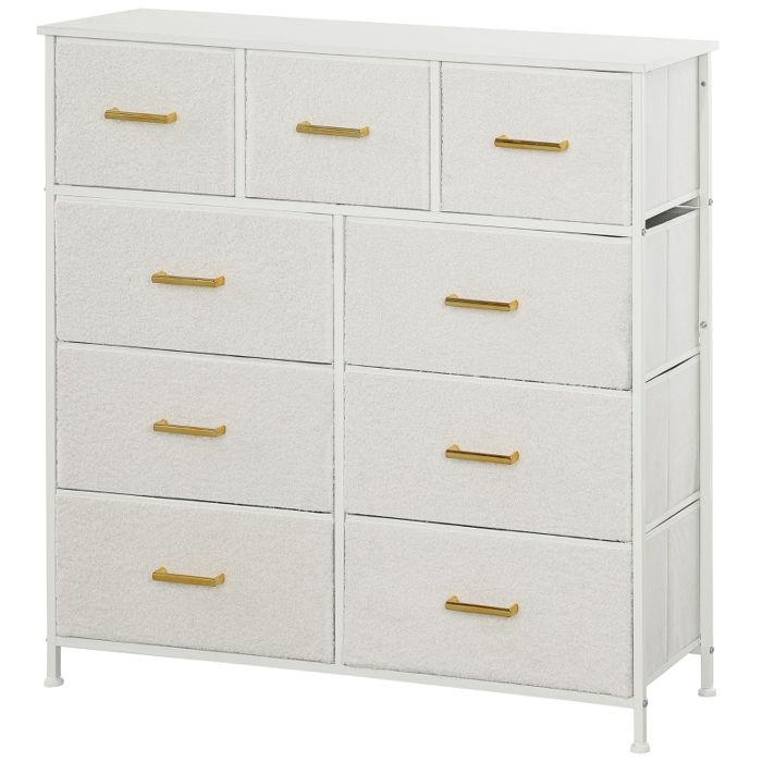 Buffet avec tiroirs en tissu - 9 tiroirs - Crème blanc - 100x30x99 cm - Polyester - Montage facile - Entretien simple