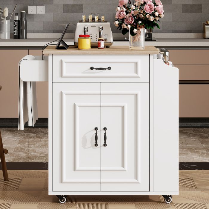 MIVRAY Desserte de Cuisine avec 2 Portes 1 Tiroir Étagère Réglable Plateau Rabattable en MDF 66×60×90 cm Blanc
