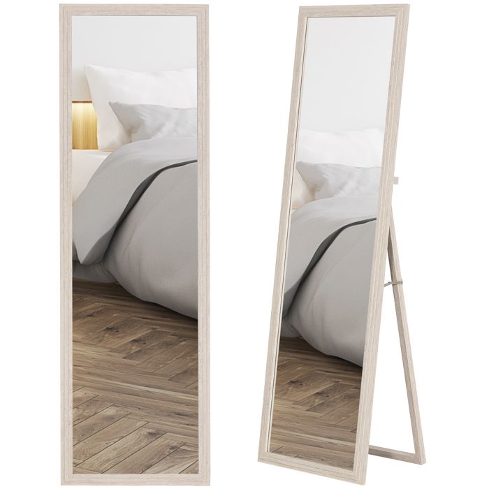 Miroir sur pied - HOMCOM - rectangulaire cadre texturé à effet pierre angle dinclinaison réglable - verre - 160x50cm - blanc