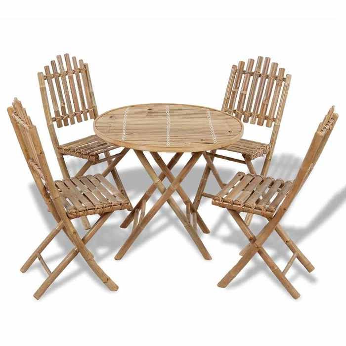 57495&Mode Ensemble à manger dextérieur pliable - 5 pcs - (Table et 4 chaises de jardin) - Bambou - 80x70 cm