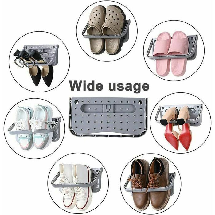 Support de Chaussure Mural Pliable Range-Chaussures Rabattable Etagere Suspendue pour etagre de Rangement pour Chaussures-4 pcs Gris