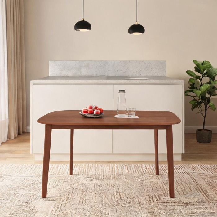 Table à manger rectangulaire en bois massif laqué style campagne 6 places 150 x 80 cm marron classique