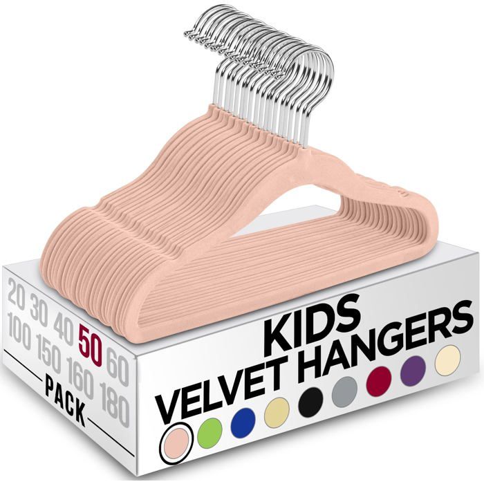 Lot de 50 cintres en Velours pour Enfants – Cintres durables de 28 cm pour Placard – Cintres Parfaits pour Un Usage Quotidien - Ro