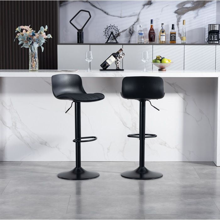 COVREO lot de 2 tabourets de bar pivotants 360° réglables en hauteur en simili noir avec dossier plastique