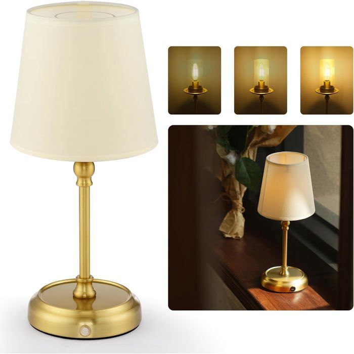 Lampes De Chevet Rechargeables Sans Fil 5200 Mah Avec Ampoule Incluse Lampes De Table Tactiles Dimmerables Abat-Jour 3 En 1 [CA41]