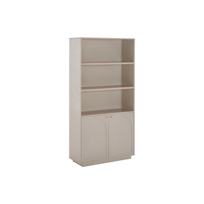 Bibliothèque avec 2 portes et 3 niches - Beige et doré - VALONIRO