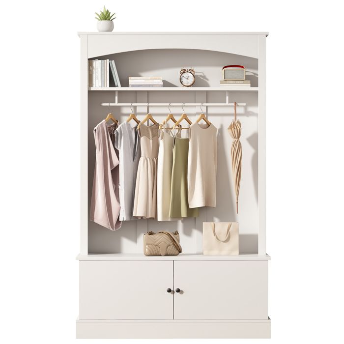 ELVORIN Vestiaire d entree 120 x 40 x 190 cm blanc avec banc a chaussures tringle et etageres reglables