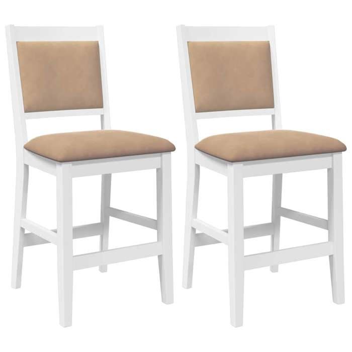 Les SoldesTabourets de bar avec coussins (Tabourets Cuisine - (2 pcs) - 2 personnes -) en bois massif blanc et caoutchouc(50x52