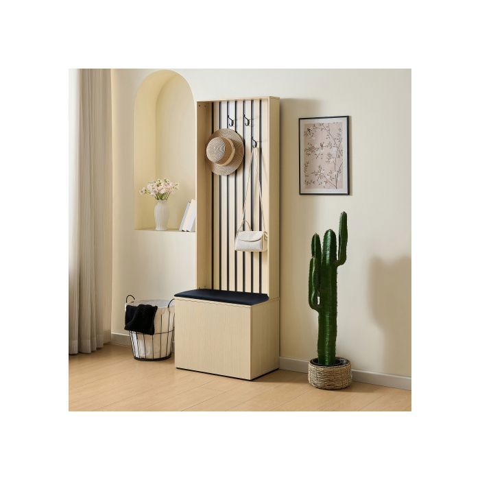Armoire vestiaire moderne avec banc et rangement à chaussures – Meuble de rangement pour lentrée avec 4 crochets