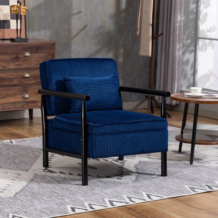 Fauteuil - WESTYLE - 1806 - Bois massif - Velours bleu pastel - Coussin lombaire & rangement