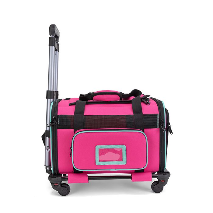 Rose Sac transport animal à roulettes pliable respirant valise voyage chat chien