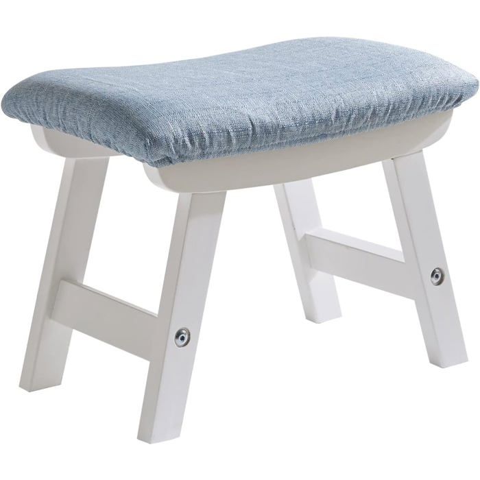 Pouf ottoman repose-pied tabouret - assise amovible bois hêtre coussin bleu pied blanc - 40 x 25 x 29 cm - supporte 100 kg
