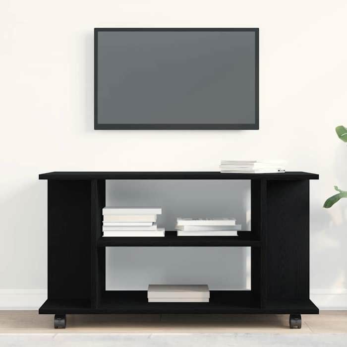 ARMOIRE TV - Meuble TV à roulettes en - Chêne noir - 80x40x45 cm - Bois dingénierie - Assemblage requis（4219）