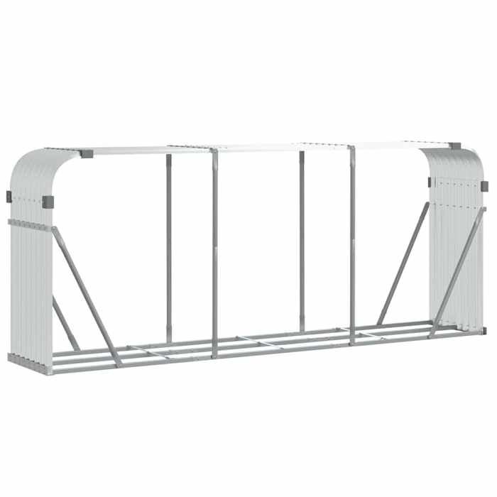 Porte-bûches - Acier galvanisé - Rangement - Extérieur - Argenté - 234x45x100 cm