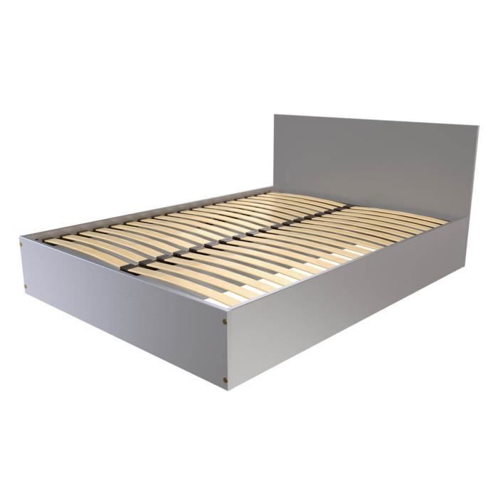 lit coffre 2 places en bois abc meubles - gris aluminium - 160x200 - sommier à lattes actives multiplis