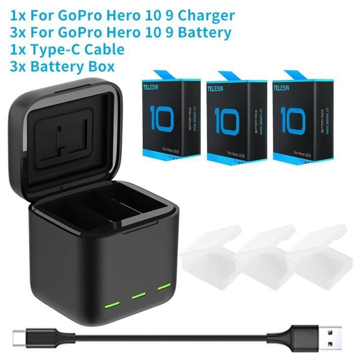3 B 1 C pour 9 10 - batterie pour GoPro Hero 10 9 8 7 6 5 3 voies