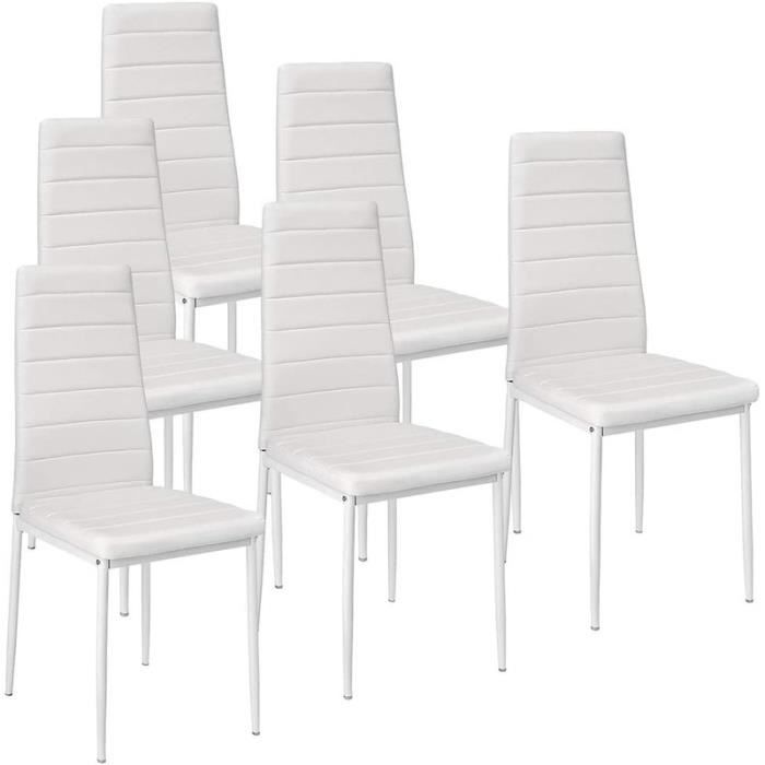 lot de 6 chaises de salle à manger ou de cuisine design épuré cadre en acier blanc