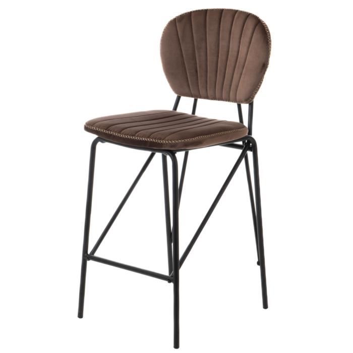 chaise de bar - amadeus - corail kaki - velours - métal - contemporain