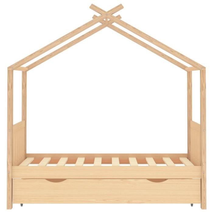Lit Cabane Enfant En Bois De Pin Massif - Structure Maison Avec Cadre 70x140 Cm - Pour Chambre D'Enfant (Matelas Non Inclus)
