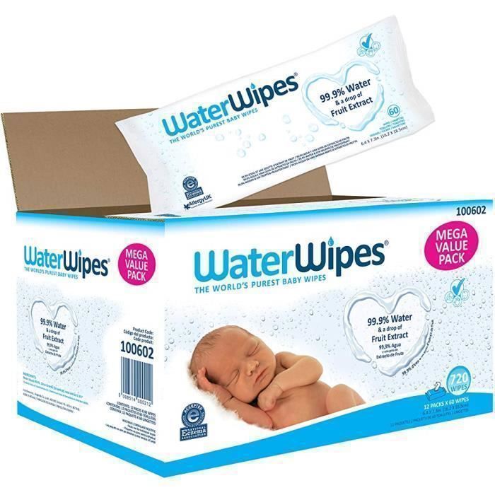 WaterWipes Baby Lingettes Super Value Box, 12 x 60 lingettes (Total 720  lingettes) de WaterWipes - Cdiscount Puériculture & Eveil bébé