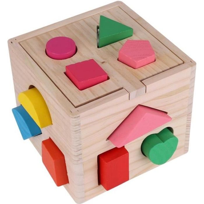 Boyou Jeu Cubes En Bois Intellectuelle 13 Trous Forme Boite Enfants Bebe Jouets Educatifs Colore Geometrie Cdiscount