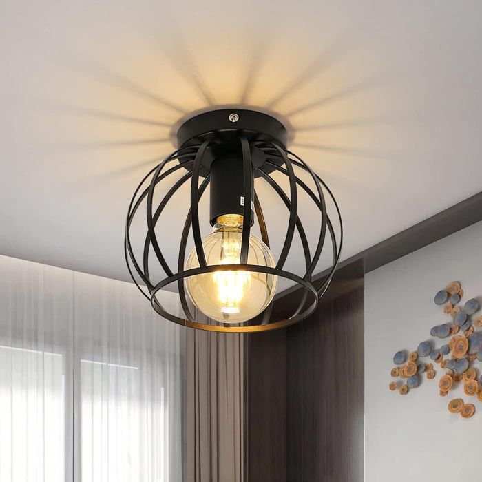 plafonnier industrielle e27 lampe de plafond rétro luminaire noir pour chambre couloir entrée salle à manger - taille: 19*19*16 cm