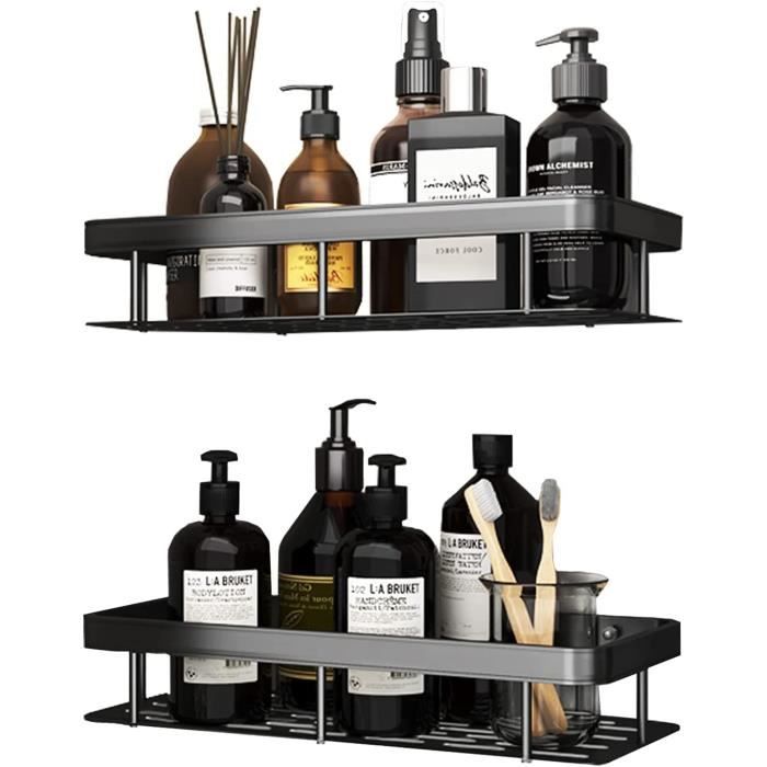 Guittly Lot De 2 Étagères De Douche Sans Perçage - Noir Mat - Avec
