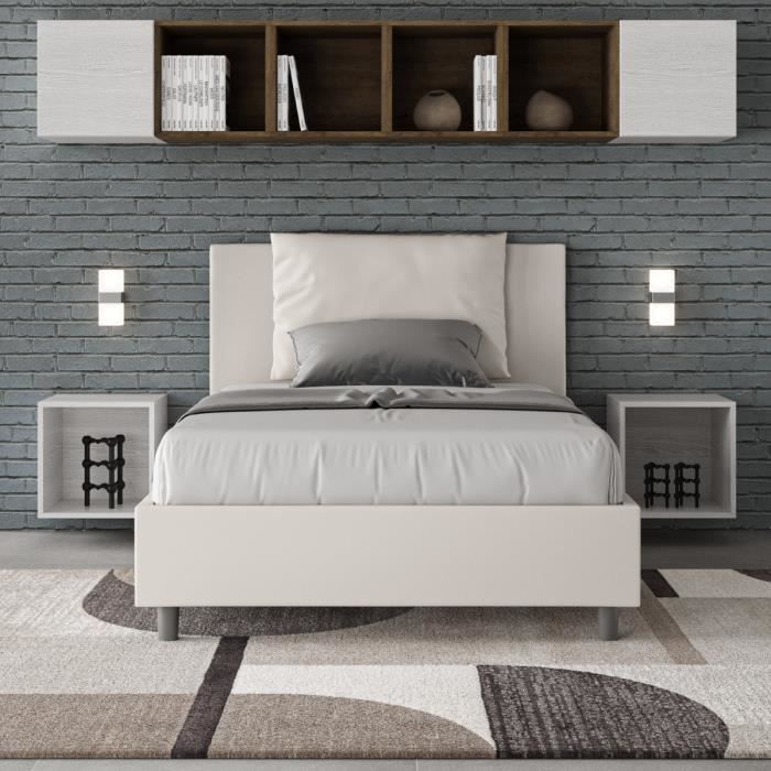Lit 1 place et demi Antea 120x210 sans sommier blanc Lit 1 place et demi Antea 120x210 sans sommier blanc