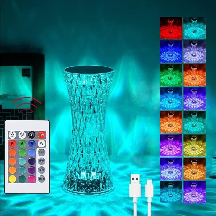 Lampe De Chevet Cristal Tactile - 3 Couleurs, Dimmable Et Rechargeable, Idéale Chambre & Déco Romantique